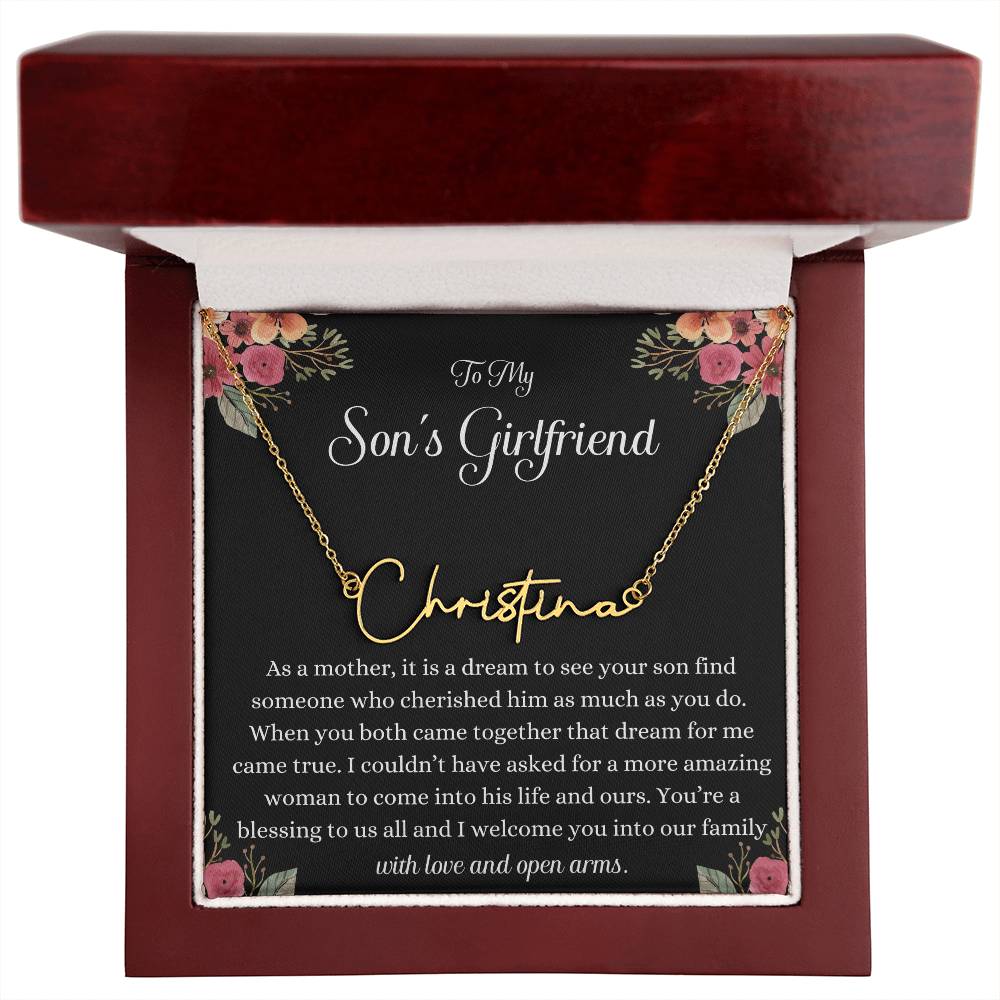Meaningful Gift for Son's Girlfriend - Best Birthday & Christmas Gift - Jewelry Gift Box Included - Name Necklace