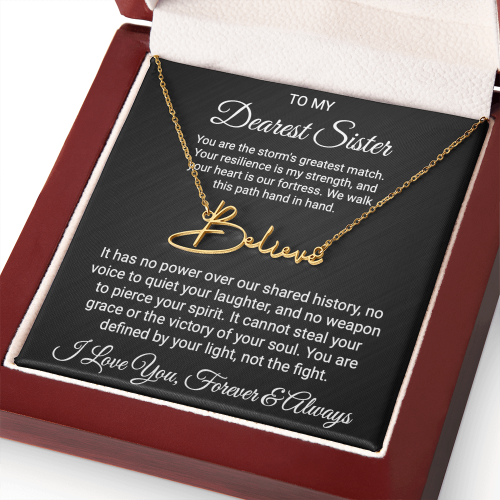 Sister Cancer Warrior Gift, Personalized Name Necklace with Message Card, To My Brave Sister Jewelry, Cancer Support Gift for Her, Strength