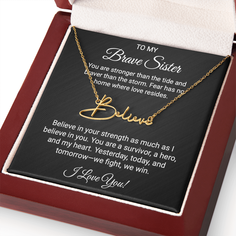 To My Warrior Sister - Personalized Name Necklace with Heartfelt Message Card | Cancer Support Gift, Sisterhood Strength Jewelry
