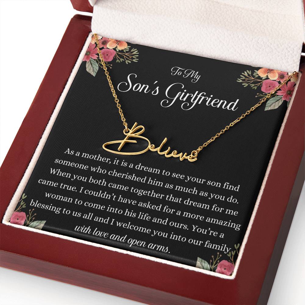 Meaningful Gift for Son's Girlfriend - Best Birthday & Christmas Gift - Jewelry Gift Box Included - Name Necklace