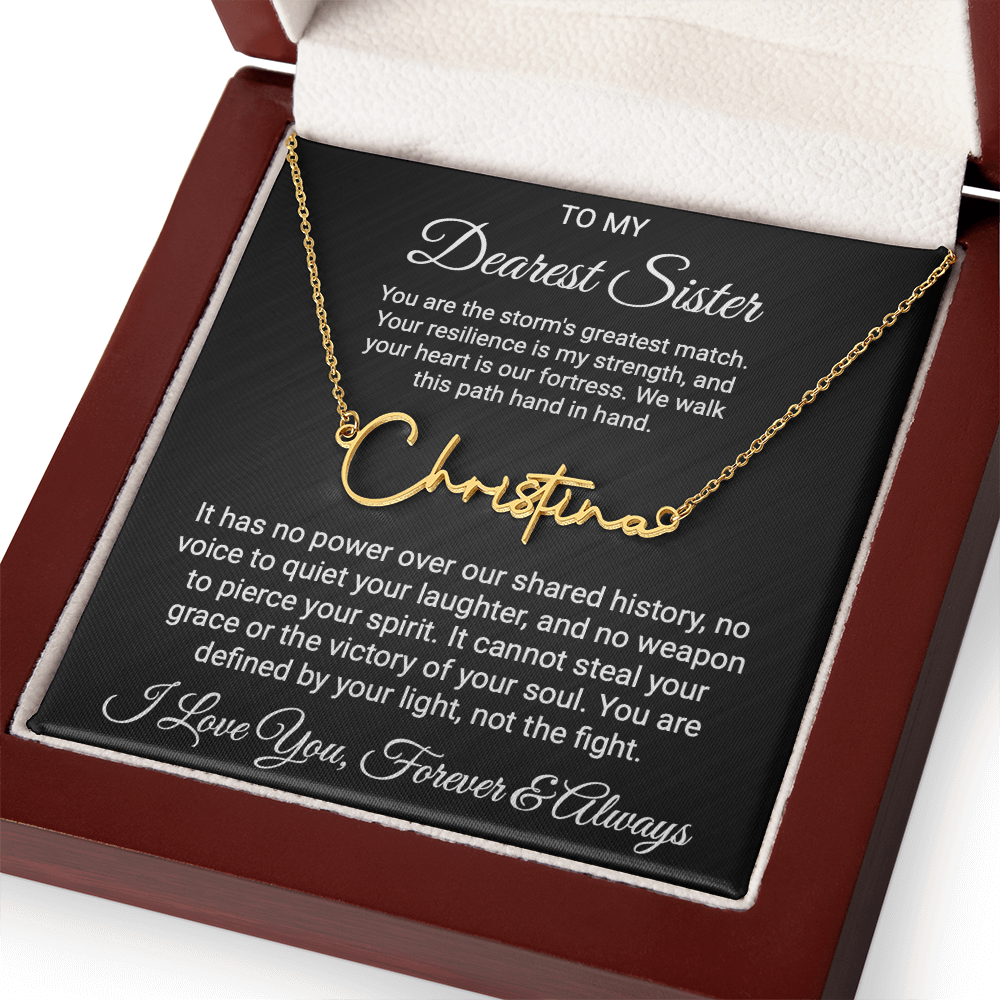 Sister Cancer Warrior Gift, Personalized Name Necklace with Message Card, To My Brave Sister Jewelry, Cancer Support Gift for Her, Strength