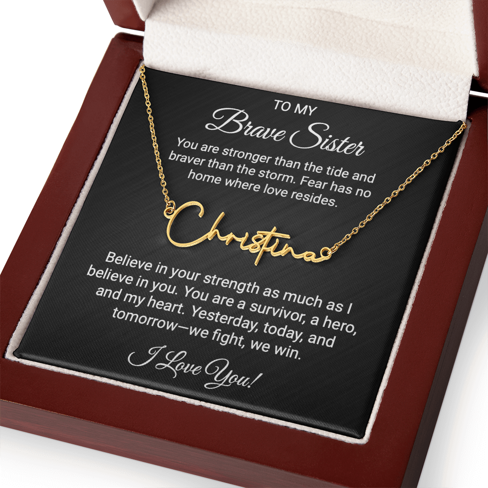 To My Warrior Sister - Personalized Name Necklace with Heartfelt Message Card | Cancer Support Gift, Sisterhood Strength Jewelry