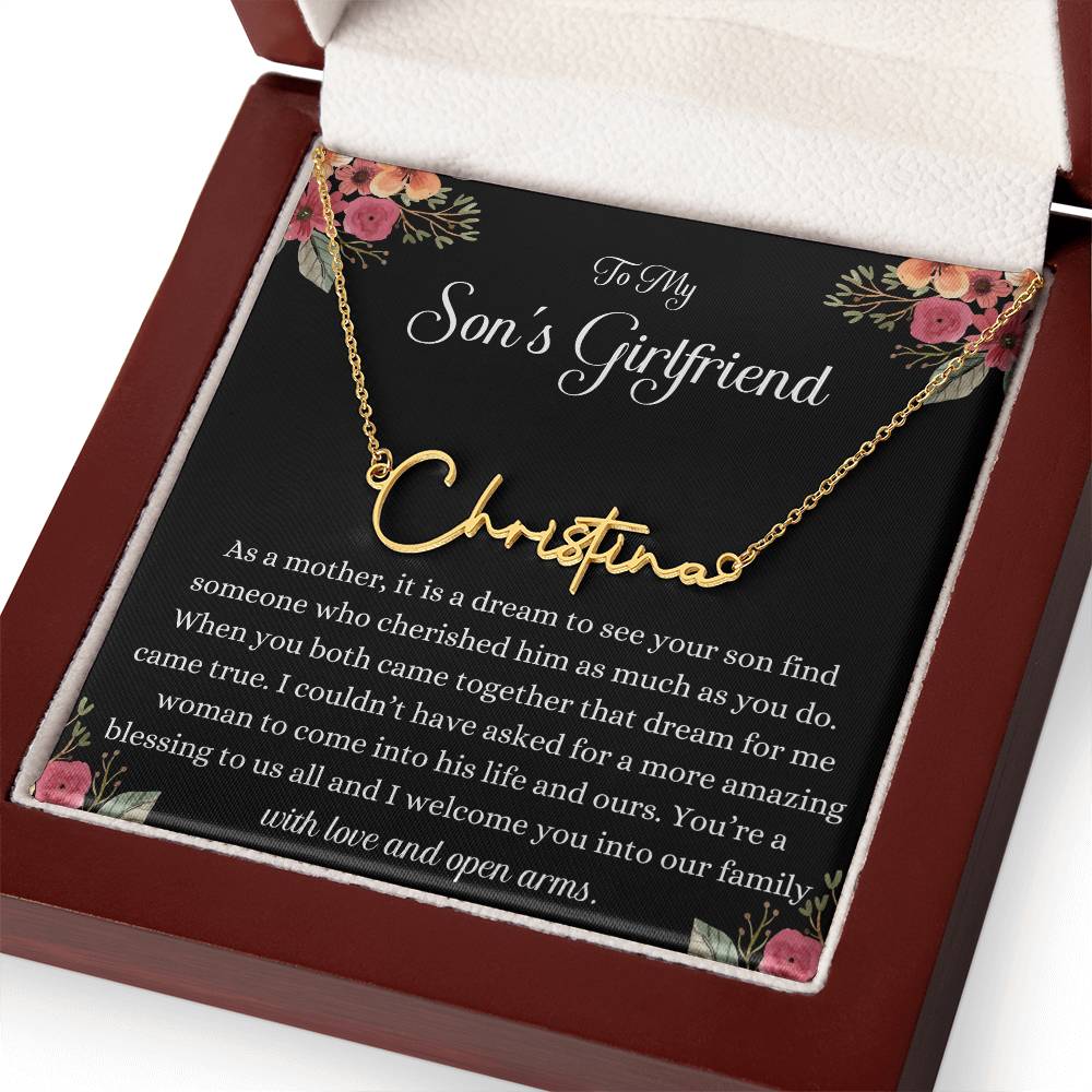 Meaningful Gift for Son's Girlfriend - Best Birthday & Christmas Gift - Jewelry Gift Box Included - Name Necklace
