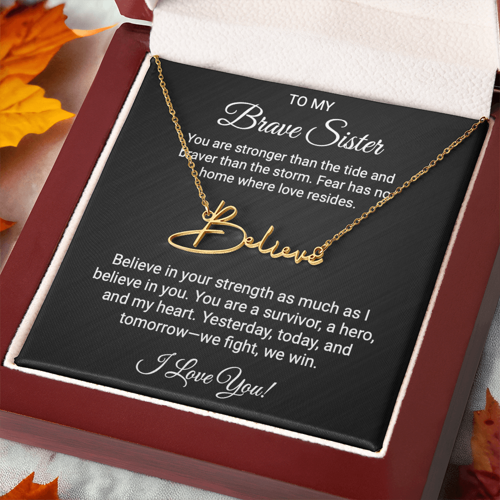 To My Warrior Sister - Personalized Name Necklace with Heartfelt Message Card | Cancer Support Gift, Sisterhood Strength Jewelry