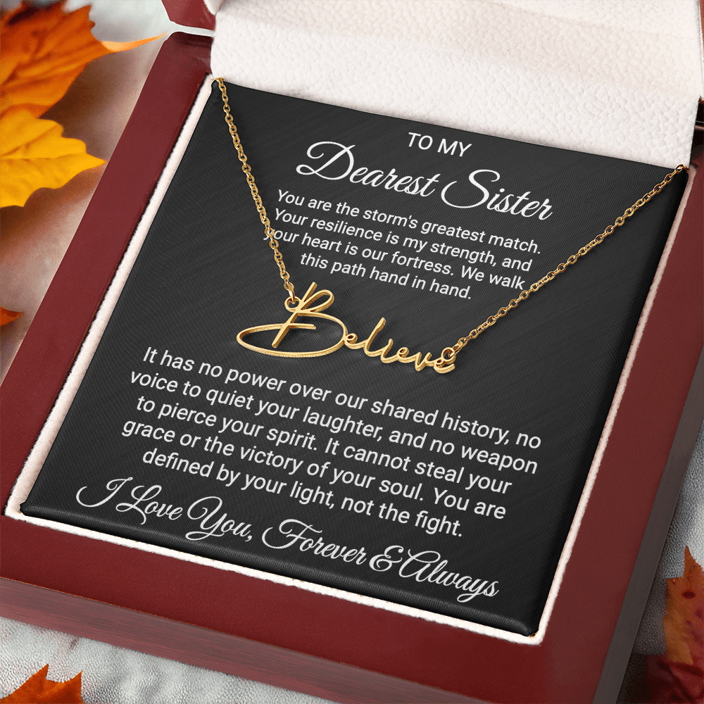 Sister Cancer Warrior Gift, Personalized Name Necklace with Message Card, To My Brave Sister Jewelry, Cancer Support Gift for Her, Strength