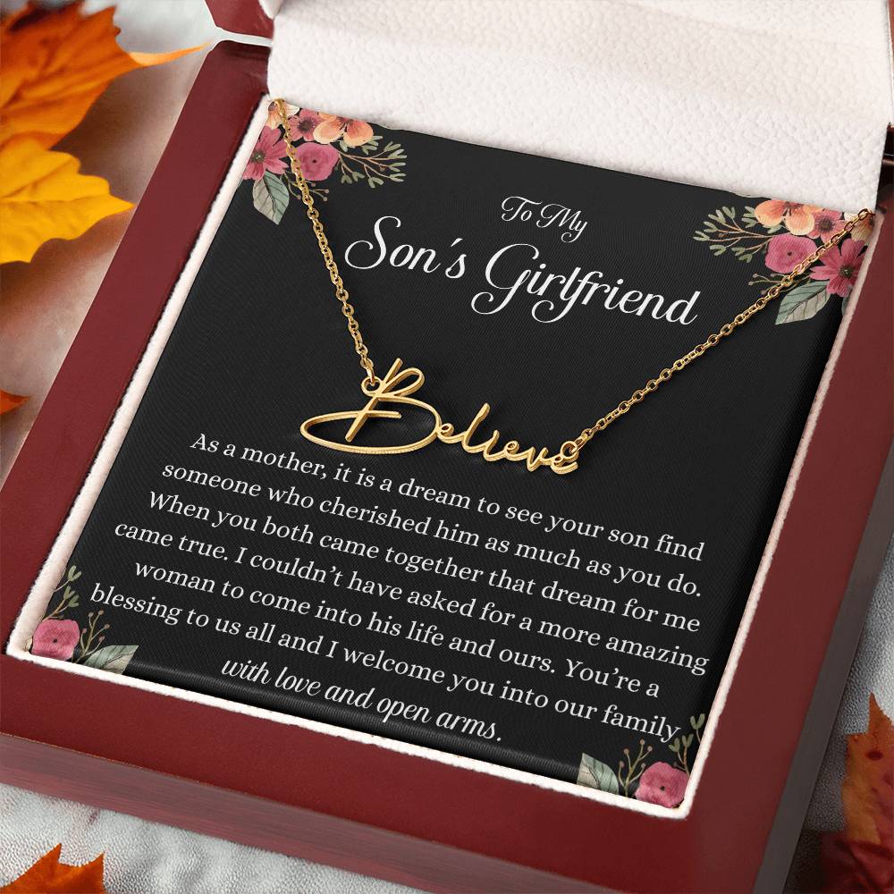 Meaningful Gift for Son's Girlfriend - Best Birthday & Christmas Gift - Jewelry Gift Box Included - Name Necklace