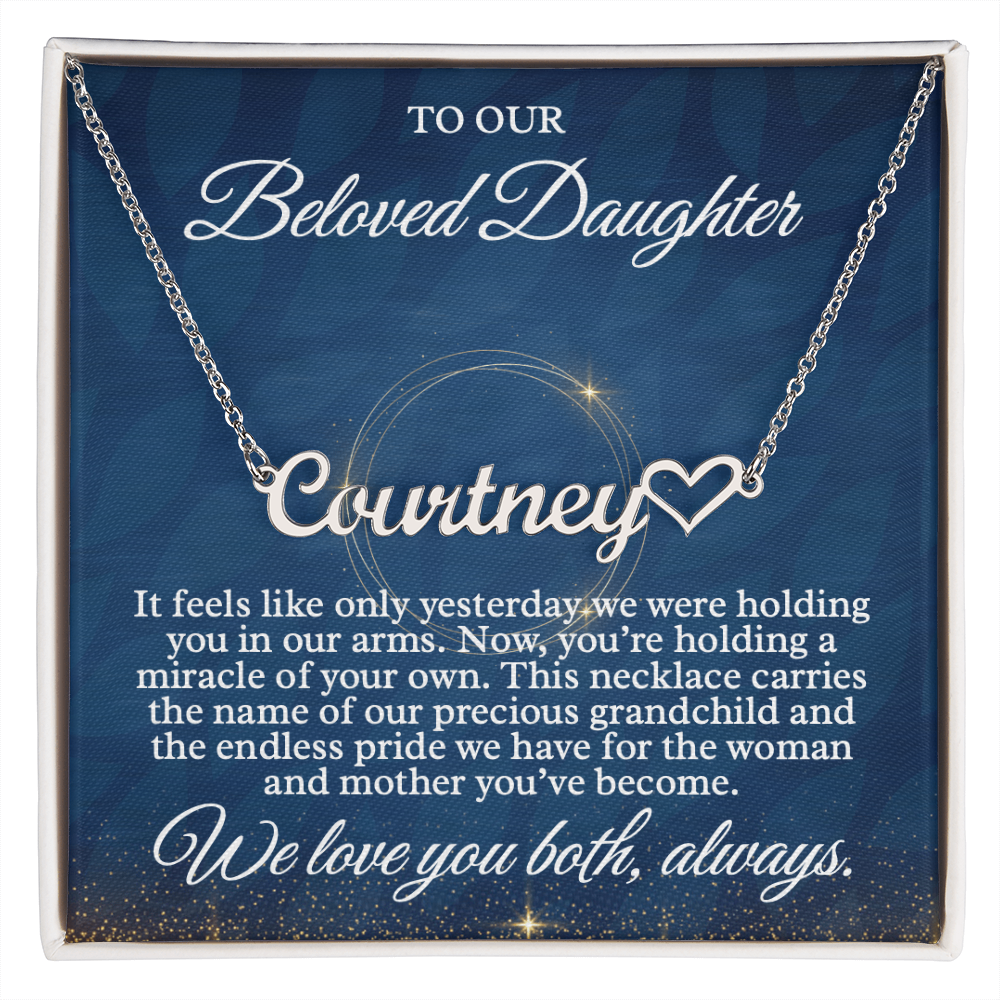 New Baby Grandchild Gift - Custom Name Necklace for My Daughter, "Beloved Daughter" Message Card