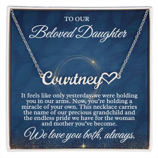 New Baby Grandchild Gift - Custom Name Necklace for My Daughter, "Beloved Daughter" Message Card