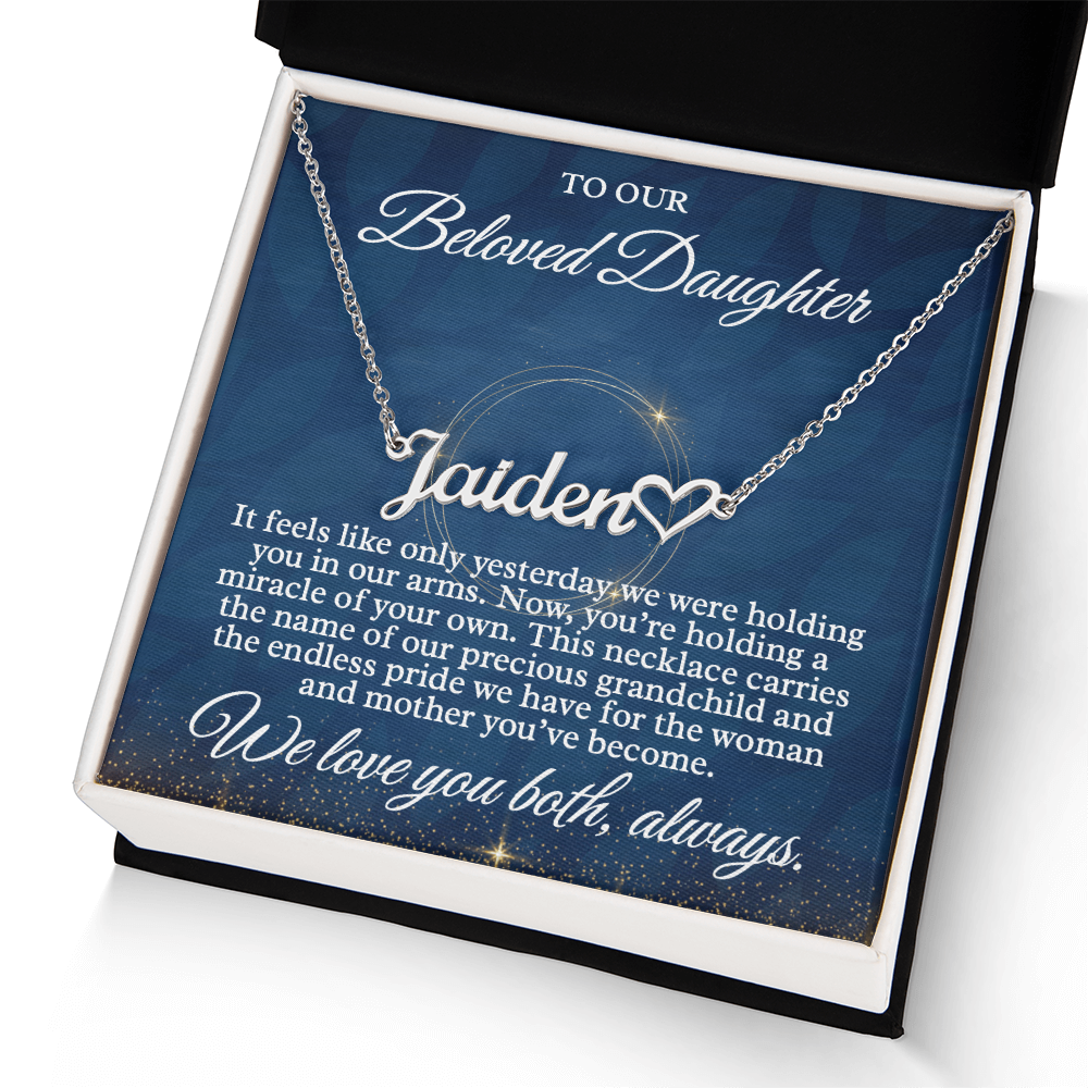 New Baby Grandchild Gift - Custom Name Necklace for My Daughter, "Beloved Daughter" Message Card