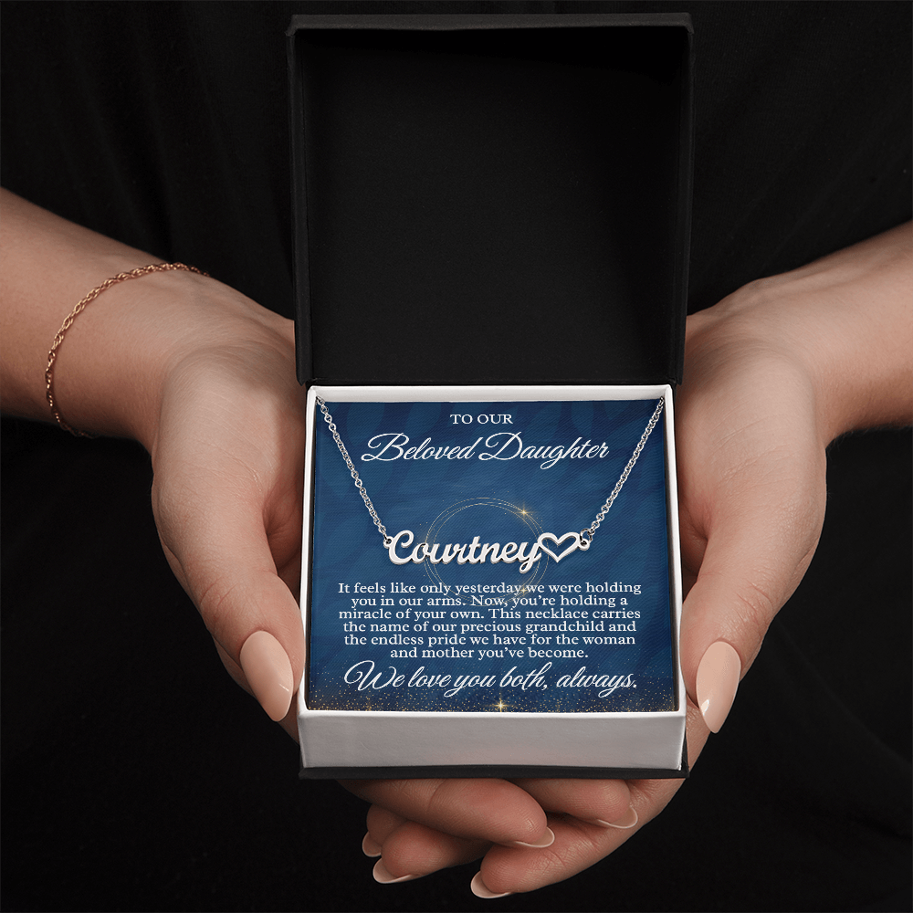 New Baby Grandchild Gift - Custom Name Necklace for My Daughter, "Beloved Daughter" Message Card
