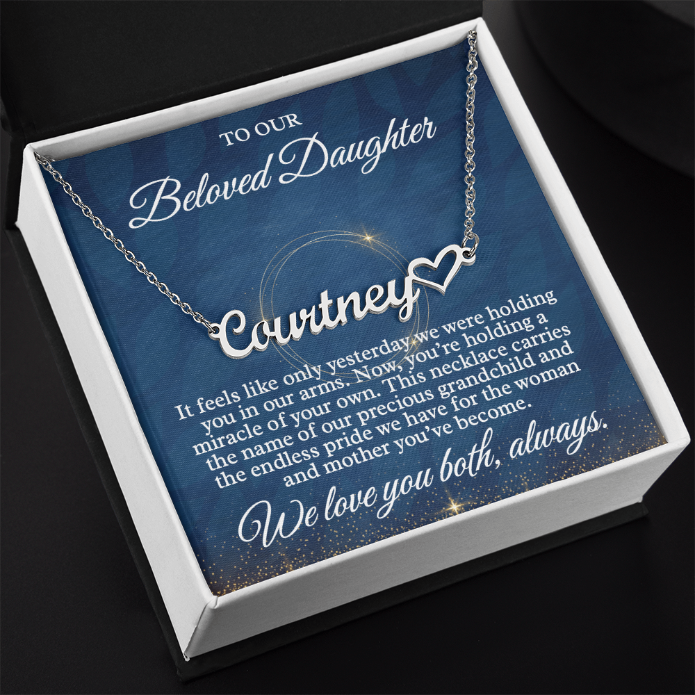 New Baby Grandchild Gift - Custom Name Necklace for My Daughter, "Beloved Daughter" Message Card