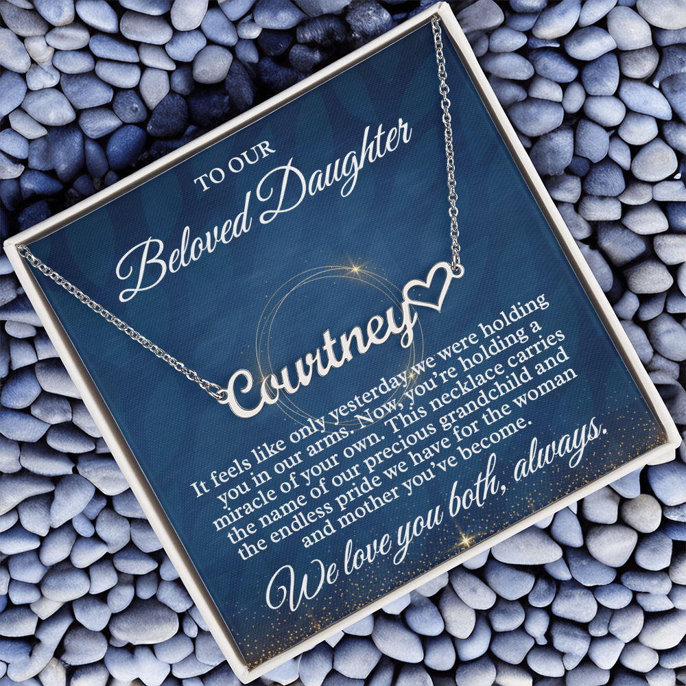 New Baby Grandchild Gift - Custom Name Necklace for My Daughter, "Beloved Daughter" Message Card