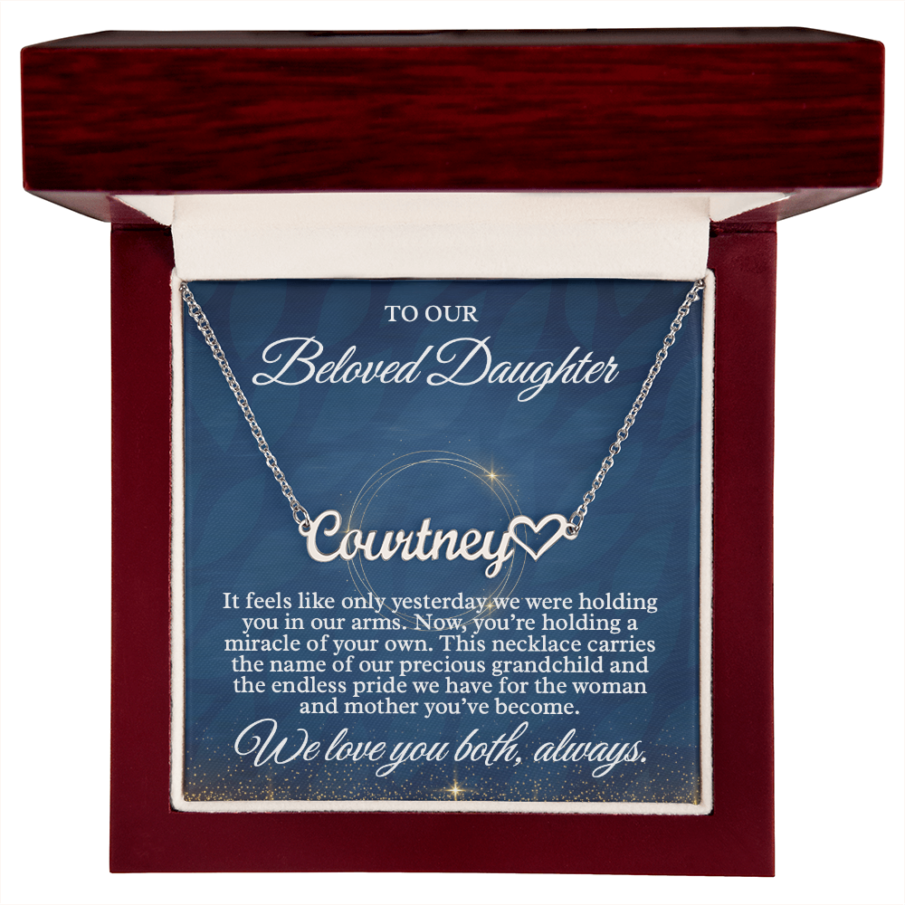 New Baby Grandchild Gift - Custom Name Necklace for My Daughter, "Beloved Daughter" Message Card