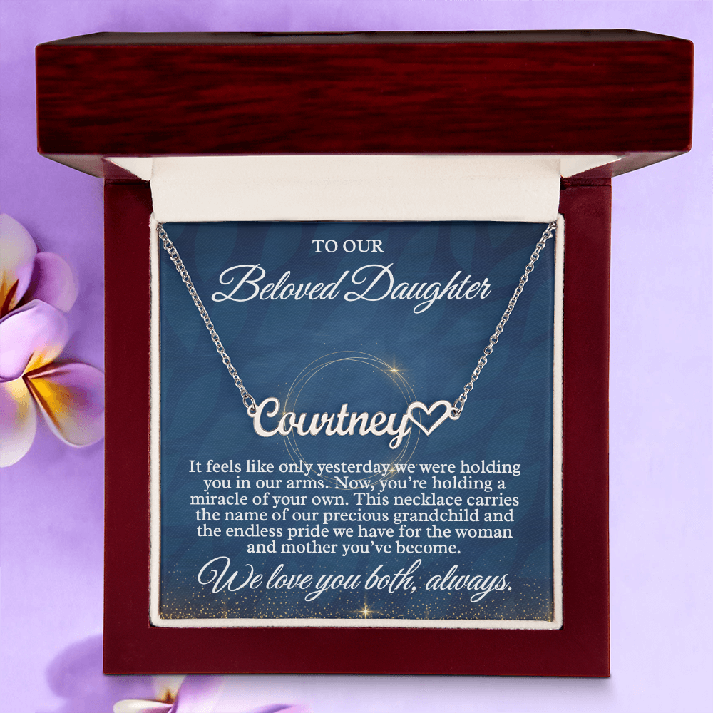 New Baby Grandchild Gift - Custom Name Necklace for My Daughter, "Beloved Daughter" Message Card