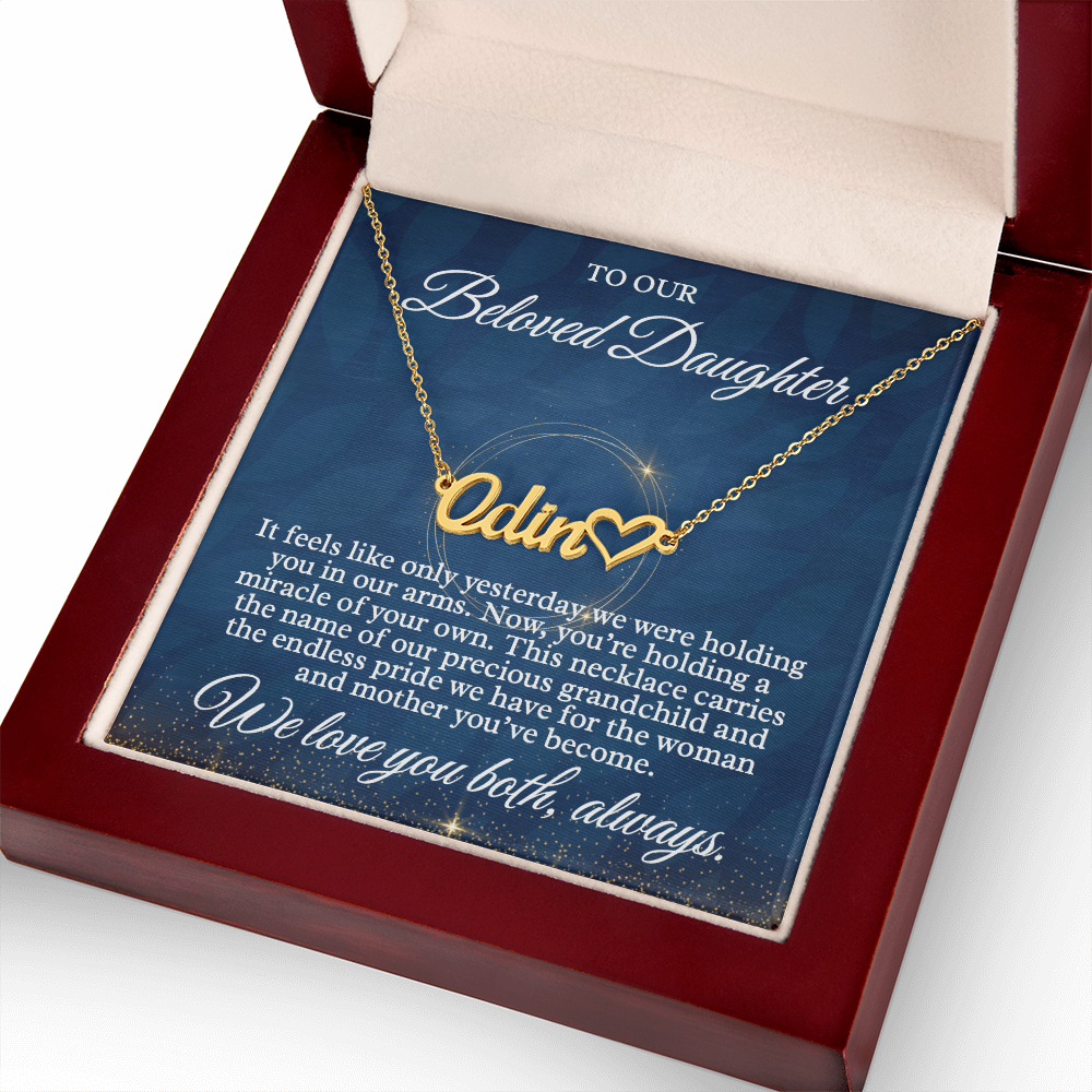 New Baby Grandchild Gift - Custom Name Necklace for My Daughter, "Beloved Daughter" Message Card
