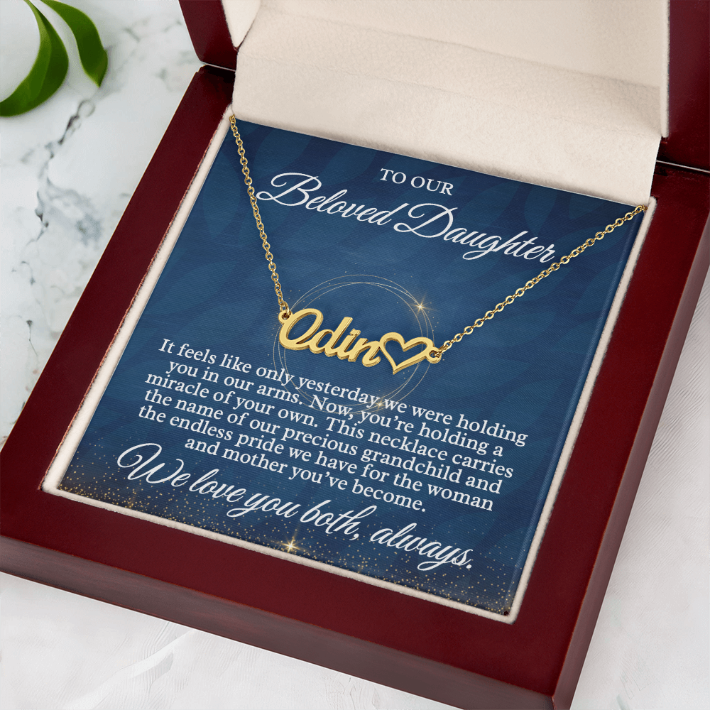New Baby Grandchild Gift - Custom Name Necklace for My Daughter, "Beloved Daughter" Message Card