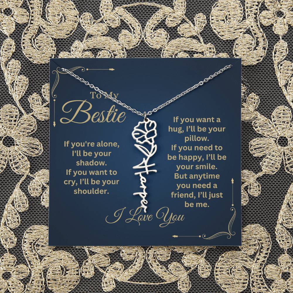 Best Friend Necklace, Best Friend Gift, Gift For Friend, Friendship, Personalized Necklace, Friend Forever Gifts, Flower Name Necklace