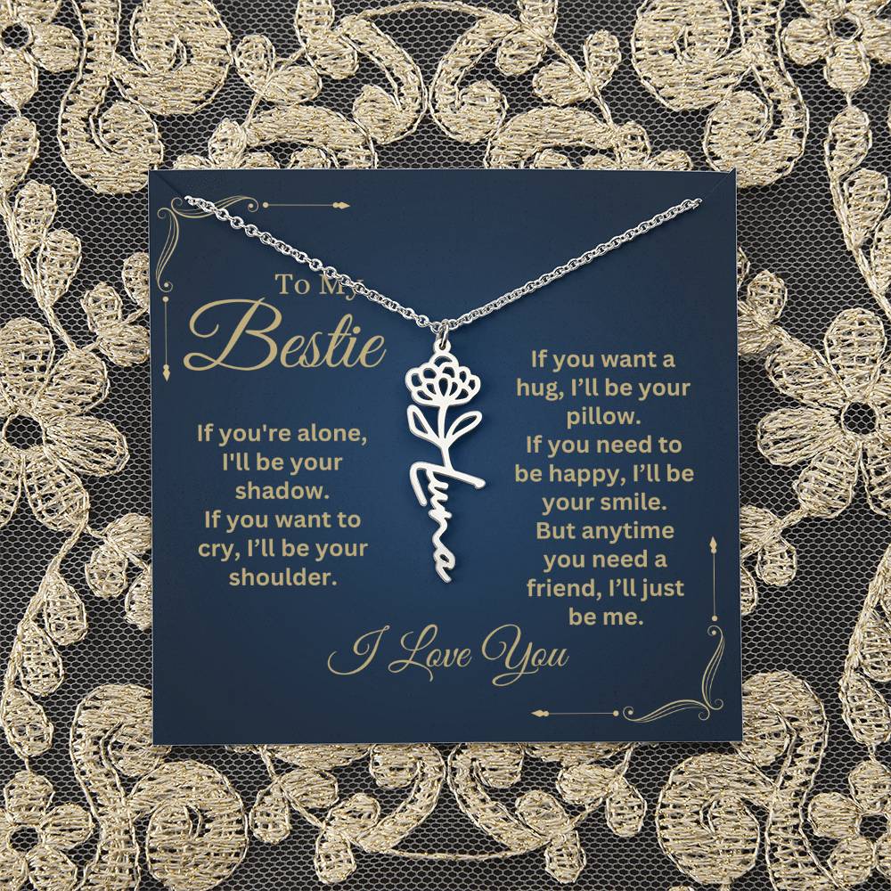 Best Friend Necklace, Best Friend Gift, Gift For Friend, Friendship, Personalized Necklace, Friend Forever Gifts, Flower Name Necklace