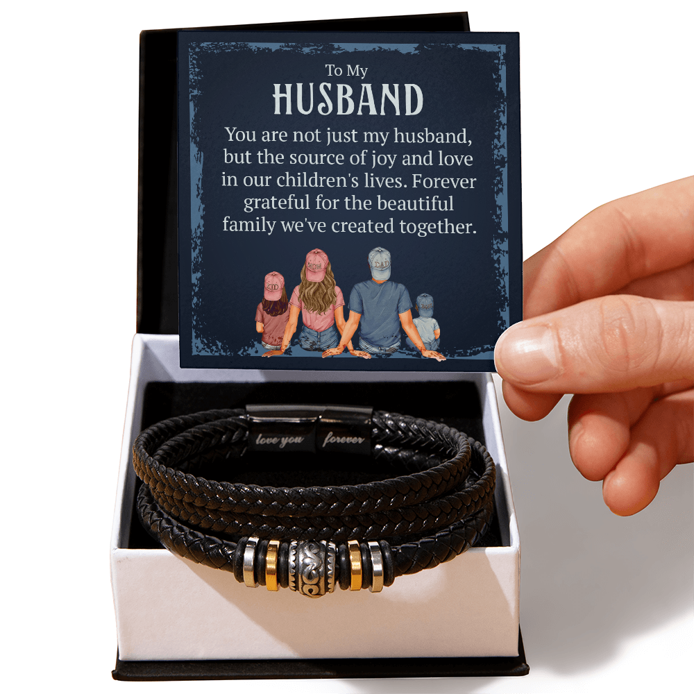 To My Husband - Leather Bracelet - Source of Joy & Love - Family Appreciation Gift