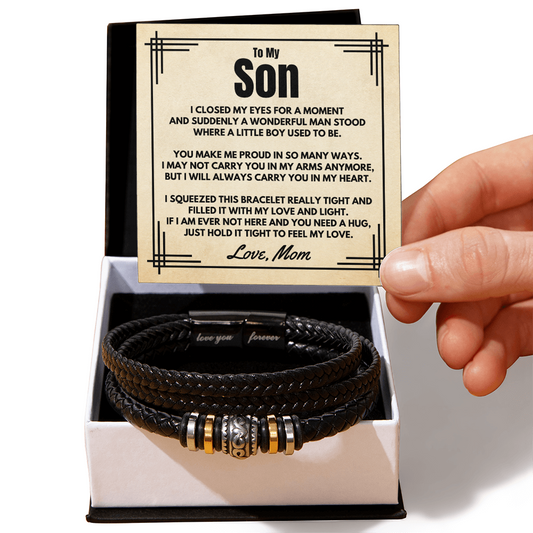 To My Son - "Love You Forever" Men's Leather Bracelet | Meaningful Gift from Mom