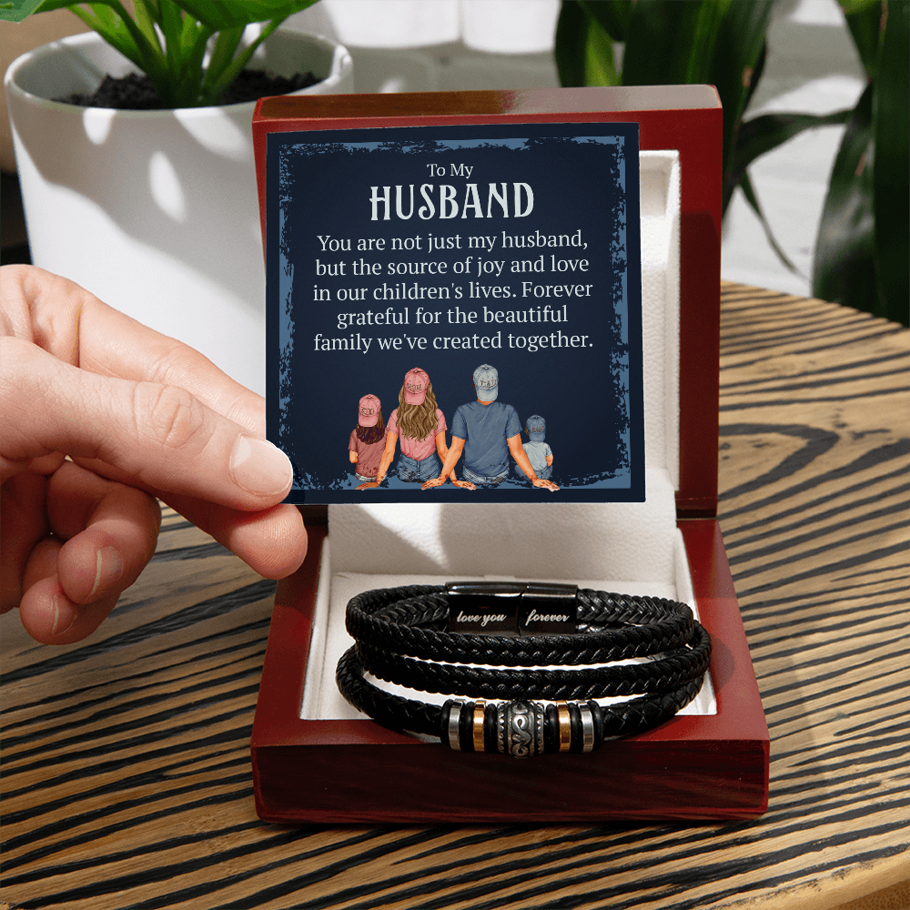 To My Husband - Leather Bracelet - Source of Joy & Love - Family Appreciation Gift