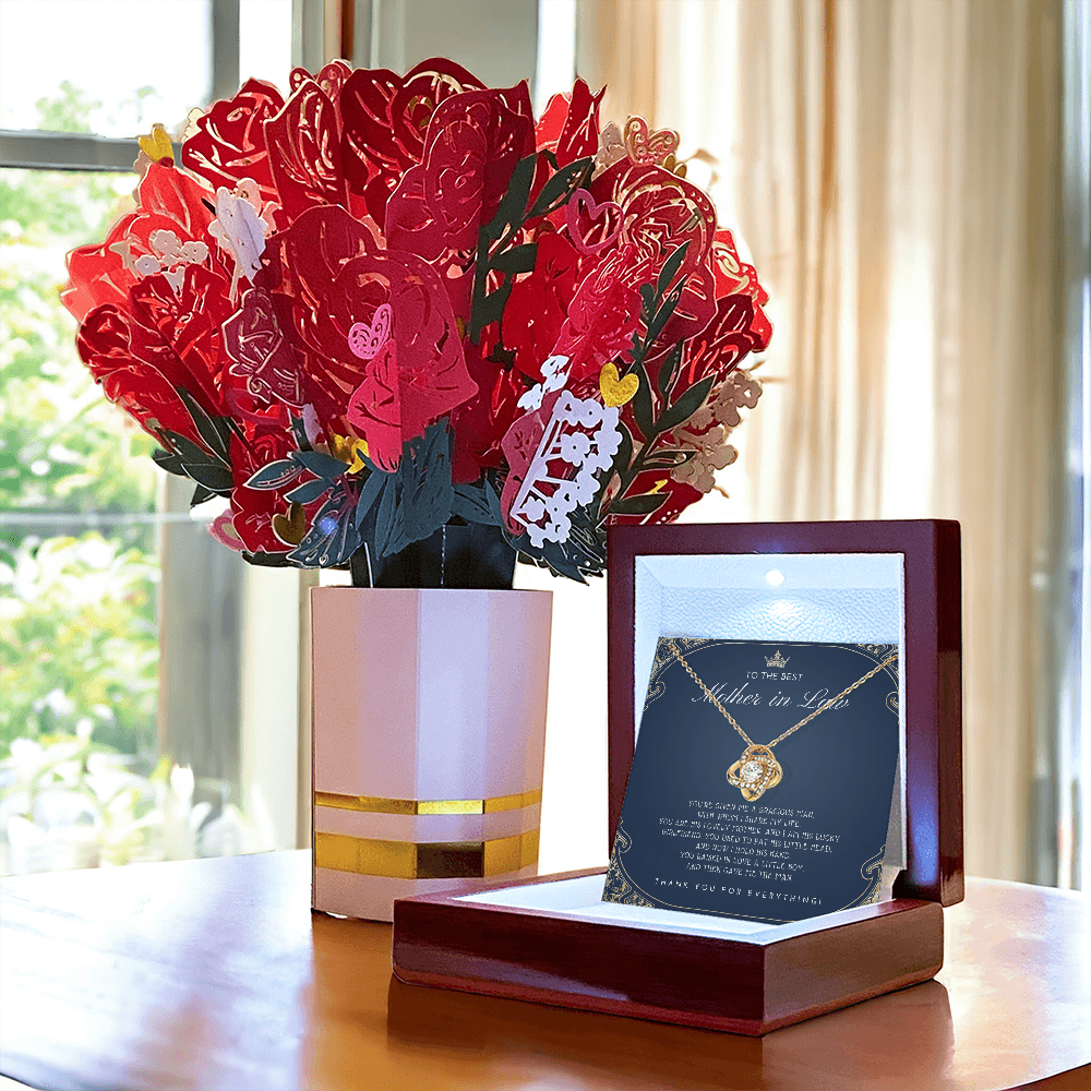 Mother in Law Gift - Mother's Day Gift for Mother-in-Law - Elegant Necklace with Faux Flower Bouquet - Mom in Law Jewelry Gift Set