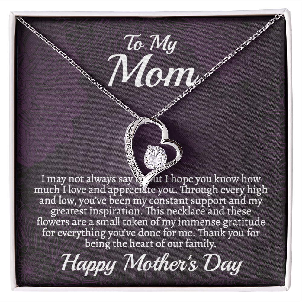 Meaningful Mother's Day Necklace & Rose Bouquet Set, Unique Gift for Mom from Son, Heart Pendant Jewelry