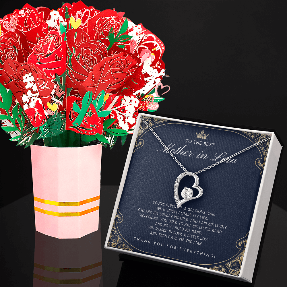 Mother in Law Gift - Mother's Day Gift for Mother-in-Law - Elegant Necklace with Faux Flower Bouquet - Mom in Law Jewelry Gift Set