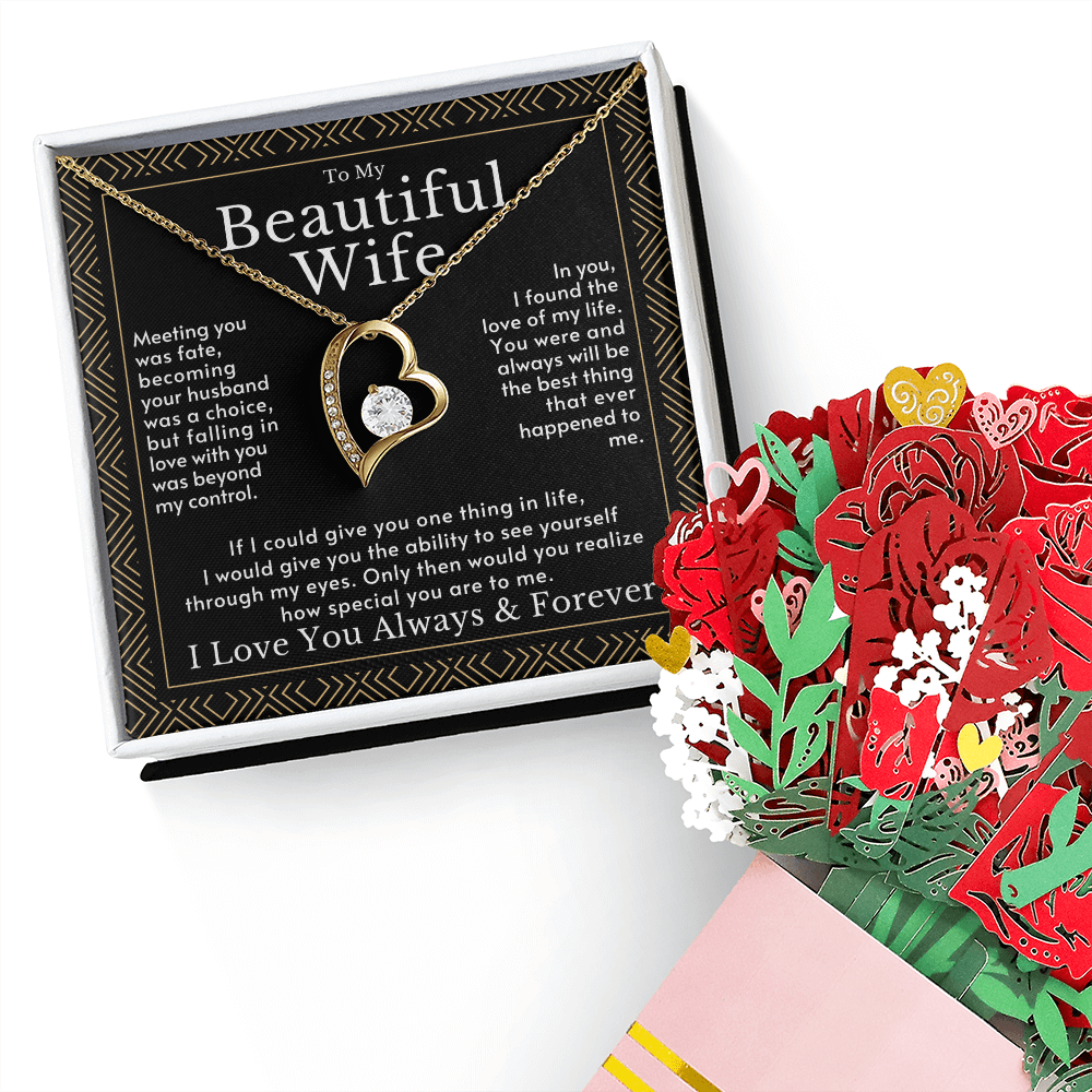 Romantic Gift for Wife: 3D Pop-Up Rose Bouquet Card and Heart Necklace Set