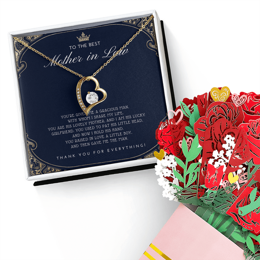 Mother in Law Gift - Mother's Day Gift for Mother-in-Law - Elegant Necklace with Faux Flower Bouquet - Mom in Law Jewelry Gift Set