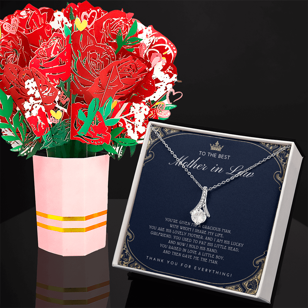 Mother in Law Gift - Mother's Day Gift for Mother-in-Law - Elegant Necklace with Faux Flower Bouquet - Mom in Law Jewelry Gift Set
