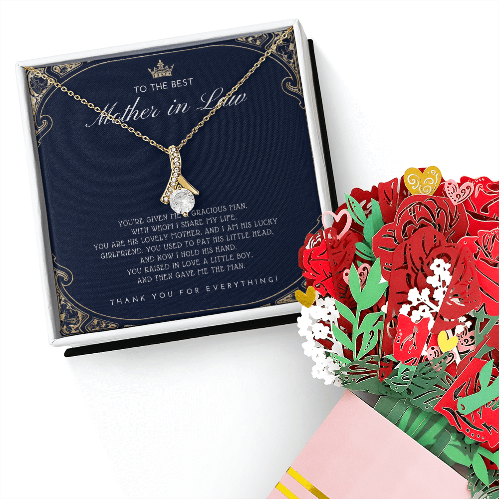 Mother in Law Gift - Mother's Day Gift for Mother-in-Law - Elegant Necklace with Faux Flower Bouquet - Mom in Law Jewelry Gift Set