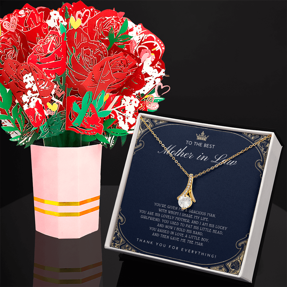 Mother in Law Gift - Mother's Day Gift for Mother-in-Law - Elegant Necklace with Faux Flower Bouquet - Mom in Law Jewelry Gift Set