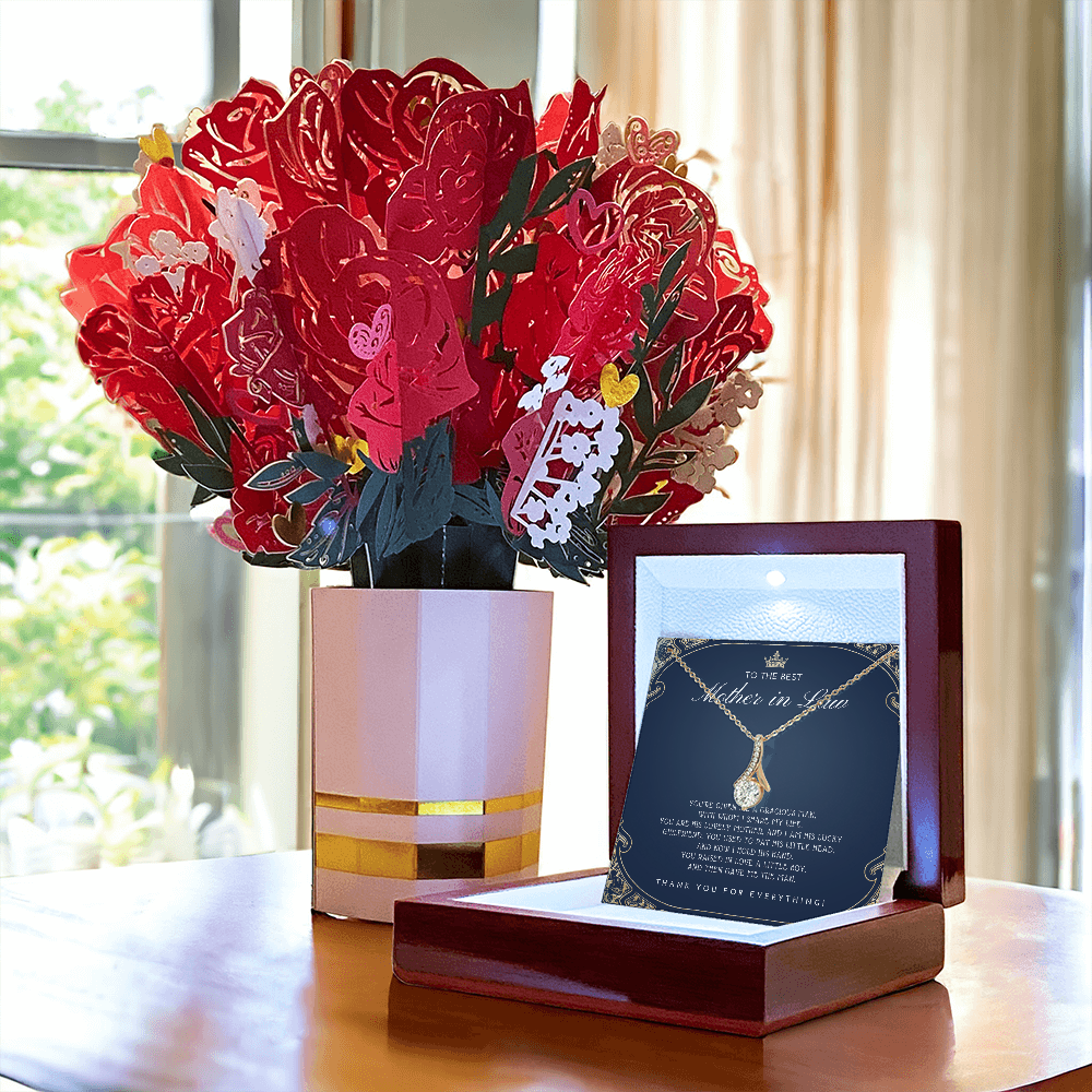 Mother in Law Gift - Mother's Day Gift for Mother-in-Law - Elegant Necklace with Faux Flower Bouquet - Mom in Law Jewelry Gift Set