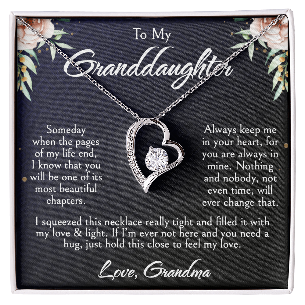 To My Granddaughter Necklace, Forever Love Heart Pendant, Birthday, Graduation, Christmas, Mother's Day Gift From Grandma, Jewelry with LED Box & Message Card