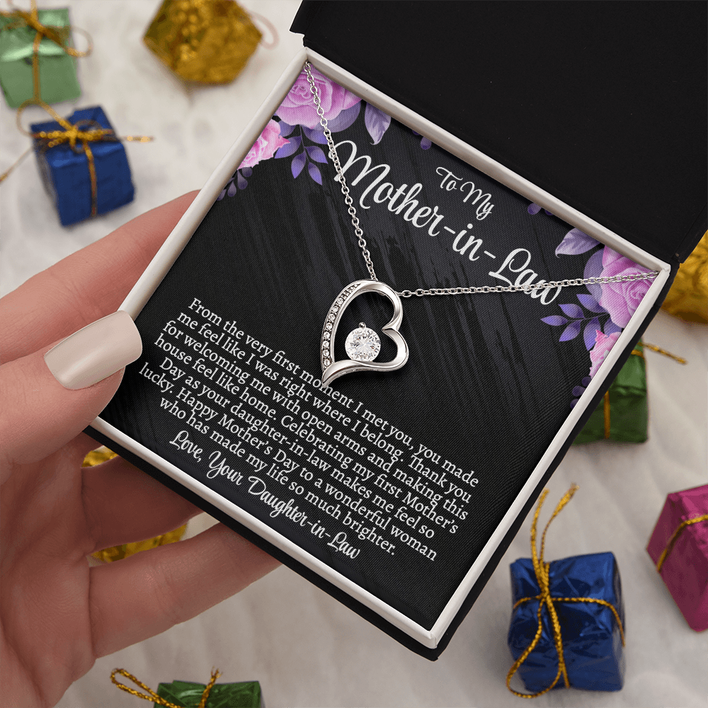 First Mother's Day Gift for Mother-in-Law, Forever Love Necklace with Personalized Message Card, Daughter-in-Law to Mother-in-Law Jewelry Gift