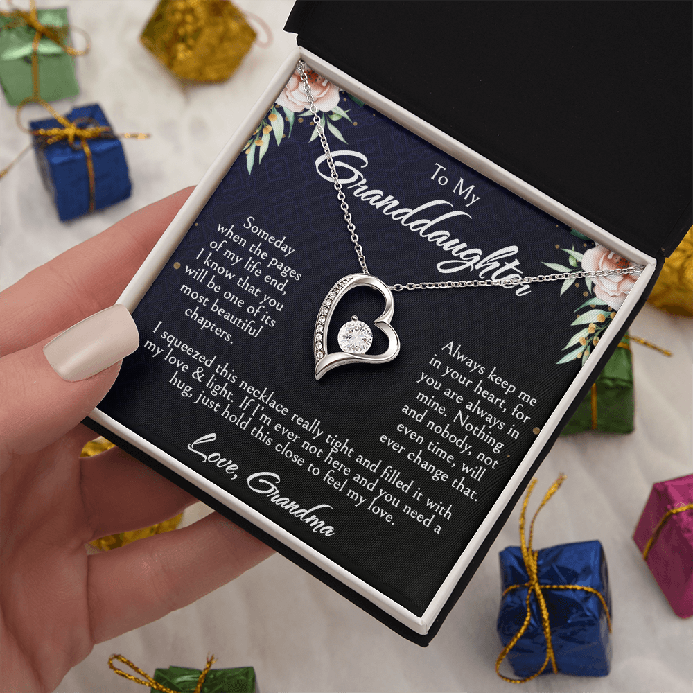 To My Granddaughter Necklace, Forever Love Heart Pendant, Birthday, Graduation, Christmas, Mother's Day Gift From Grandma, Jewelry with LED Box & Message Card