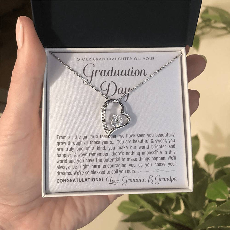 To Our Granddaughter Graduation Gift - From Grandma & Grandpa - Forever Love Necklace - Class of 2026 Keepsake