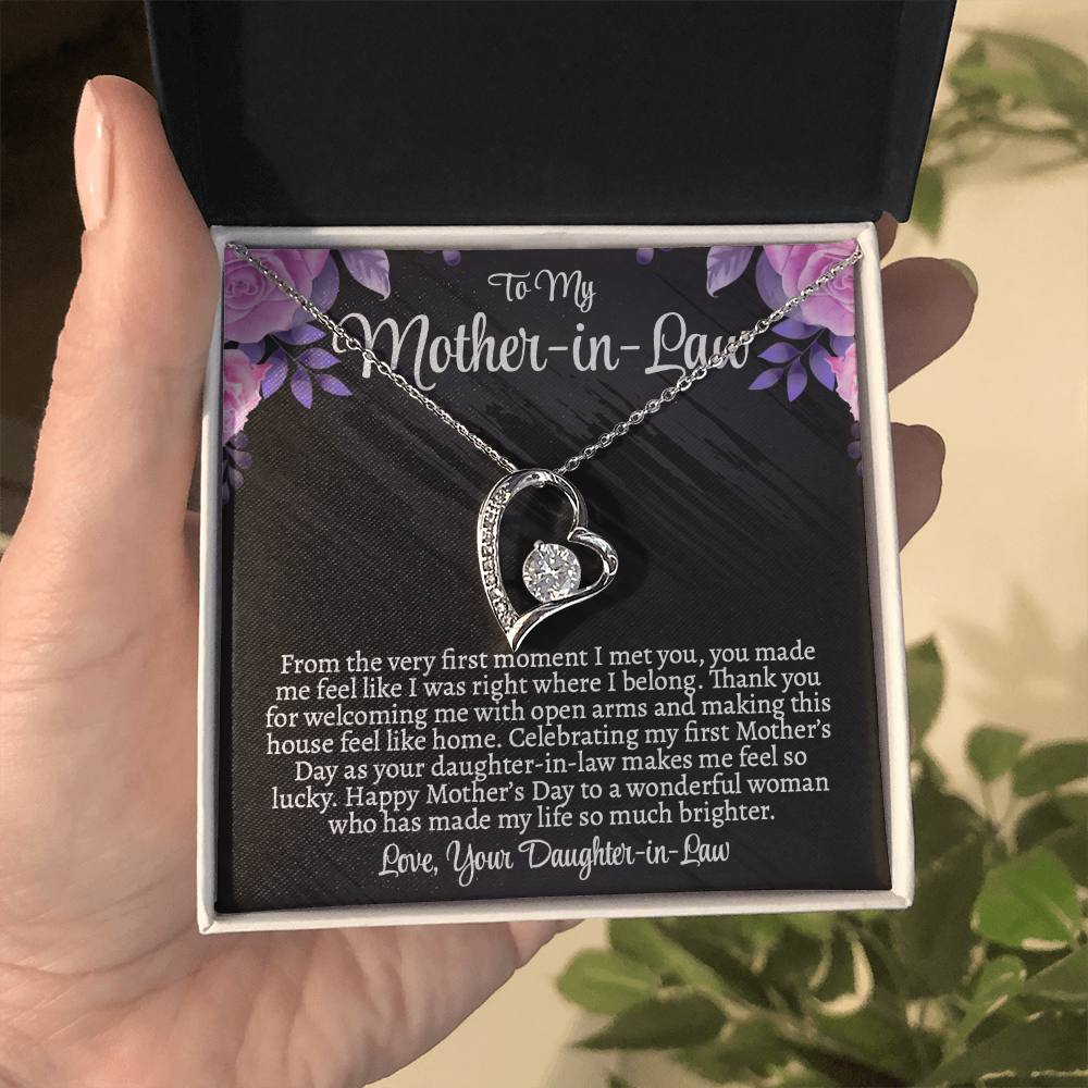 First Mother's Day Gift for Mother-in-Law, Forever Love Necklace with Personalized Message Card, Daughter-in-Law to Mother-in-Law Jewelry Gift