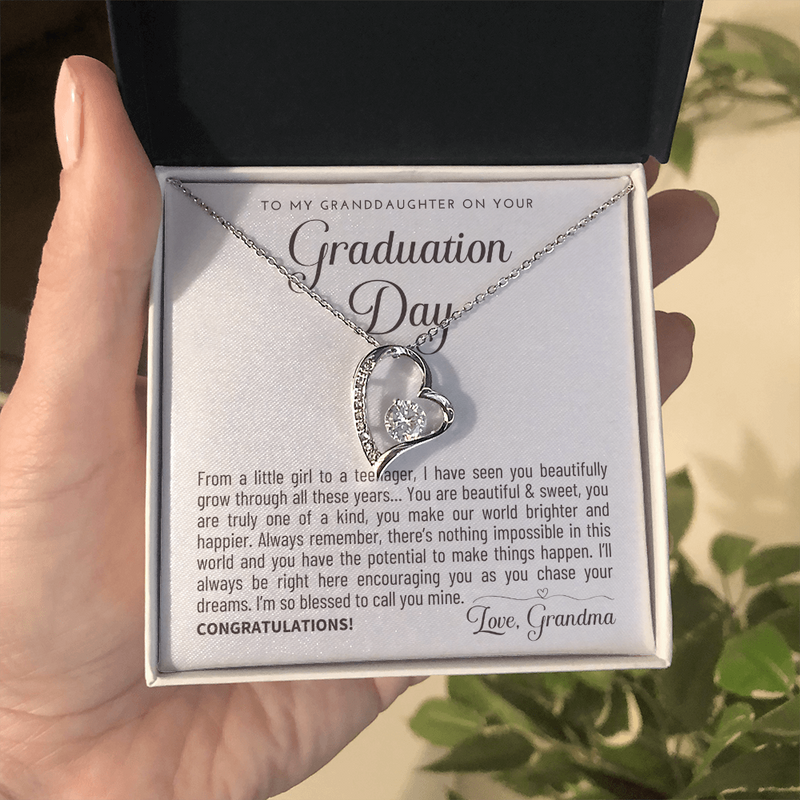 To My Granddaughter Graduation Gift - From Grandma  - Forever Love Necklace - Class of 2026 Keepsake