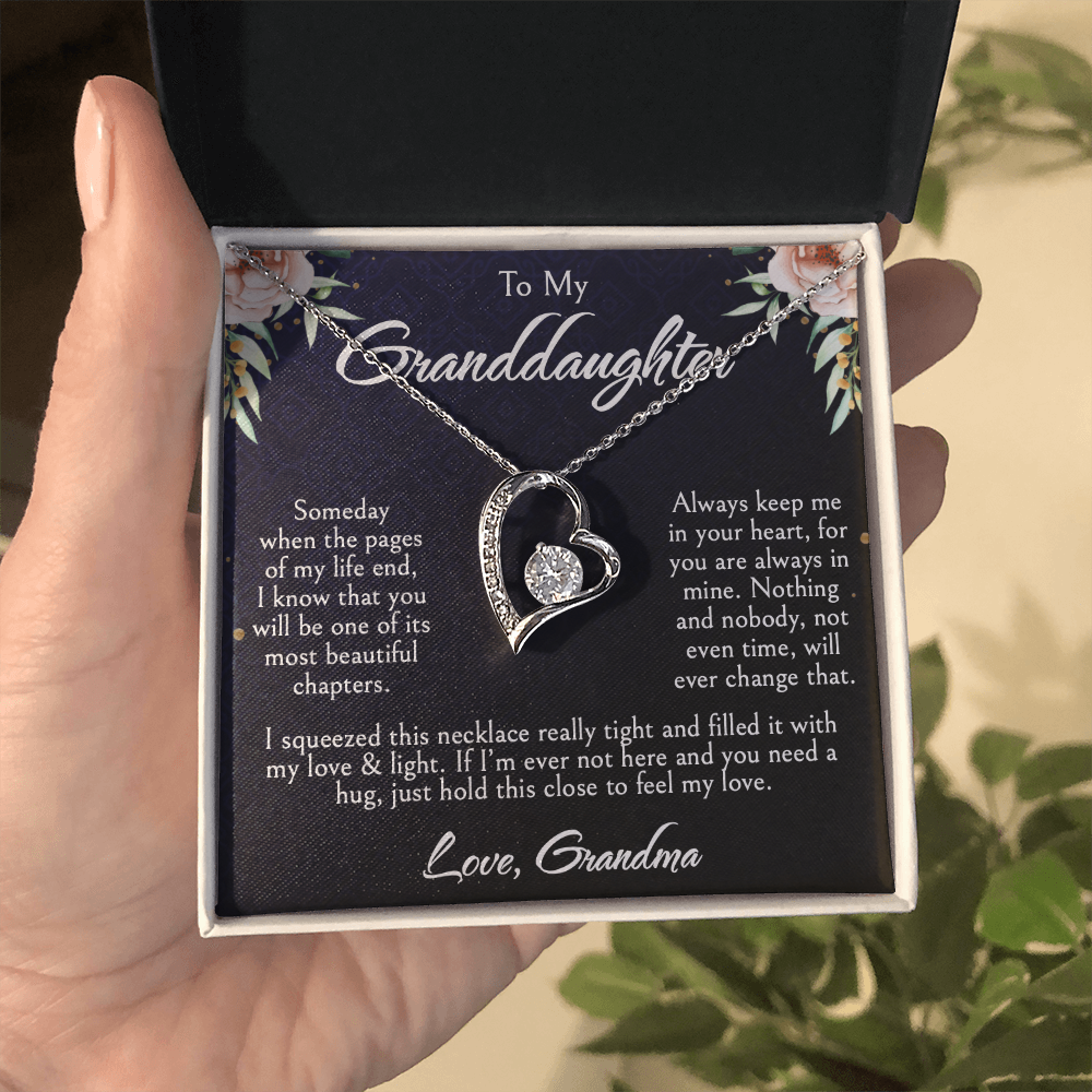 To My Granddaughter Necklace, Forever Love Heart Pendant, Birthday, Graduation, Christmas, Mother's Day Gift From Grandma, Jewelry with LED Box & Message Card