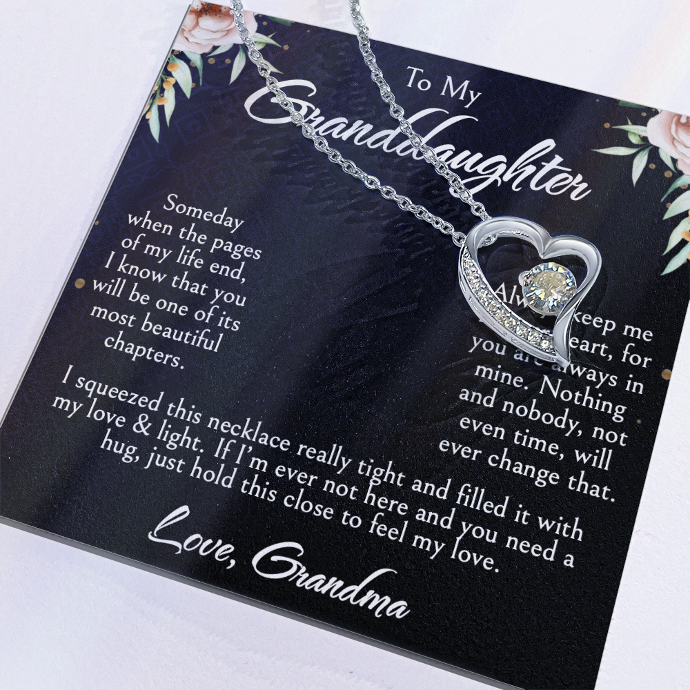 To My Granddaughter Necklace, Forever Love Heart Pendant, Birthday, Graduation, Christmas, Mother's Day Gift From Grandma, Jewelry with LED Box & Message Card