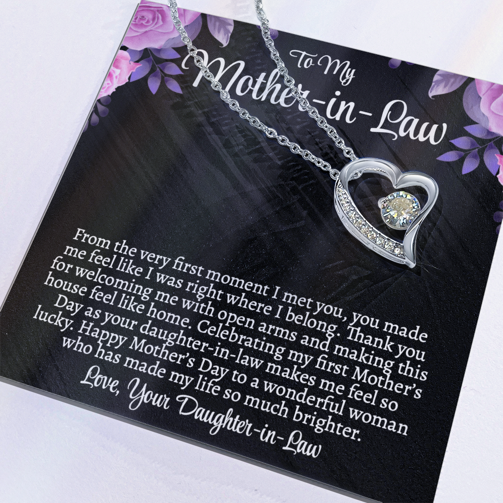 First Mother's Day Gift for Mother-in-Law, Forever Love Necklace with Personalized Message Card, Daughter-in-Law to Mother-in-Law Jewelry Gift