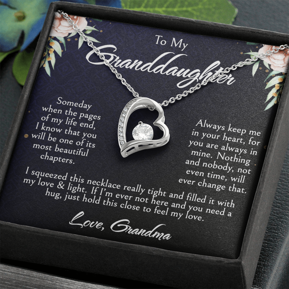 To My Granddaughter Necklace, Forever Love Heart Pendant, Birthday, Graduation, Christmas, Mother's Day Gift From Grandma, Jewelry with LED Box & Message Card