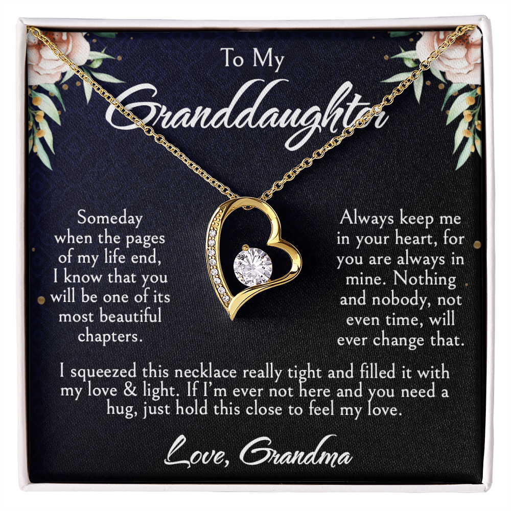 To My Granddaughter Necklace, Forever Love Heart Pendant, Birthday, Graduation, Christmas, Mother's Day Gift From Grandma, Jewelry with LED Box & Message Card