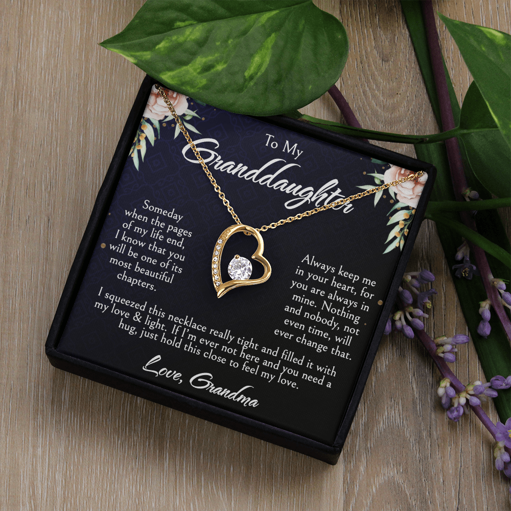 To My Granddaughter Necklace, Forever Love Heart Pendant, Birthday, Graduation, Christmas, Mother's Day Gift From Grandma, Jewelry with LED Box & Message Card