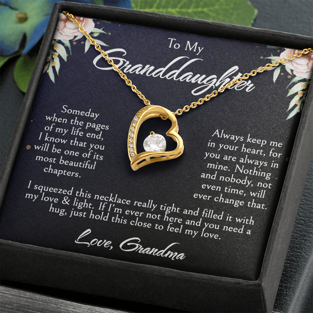To My Granddaughter Necklace, Forever Love Heart Pendant, Birthday, Graduation, Christmas, Mother's Day Gift From Grandma, Jewelry with LED Box & Message Card