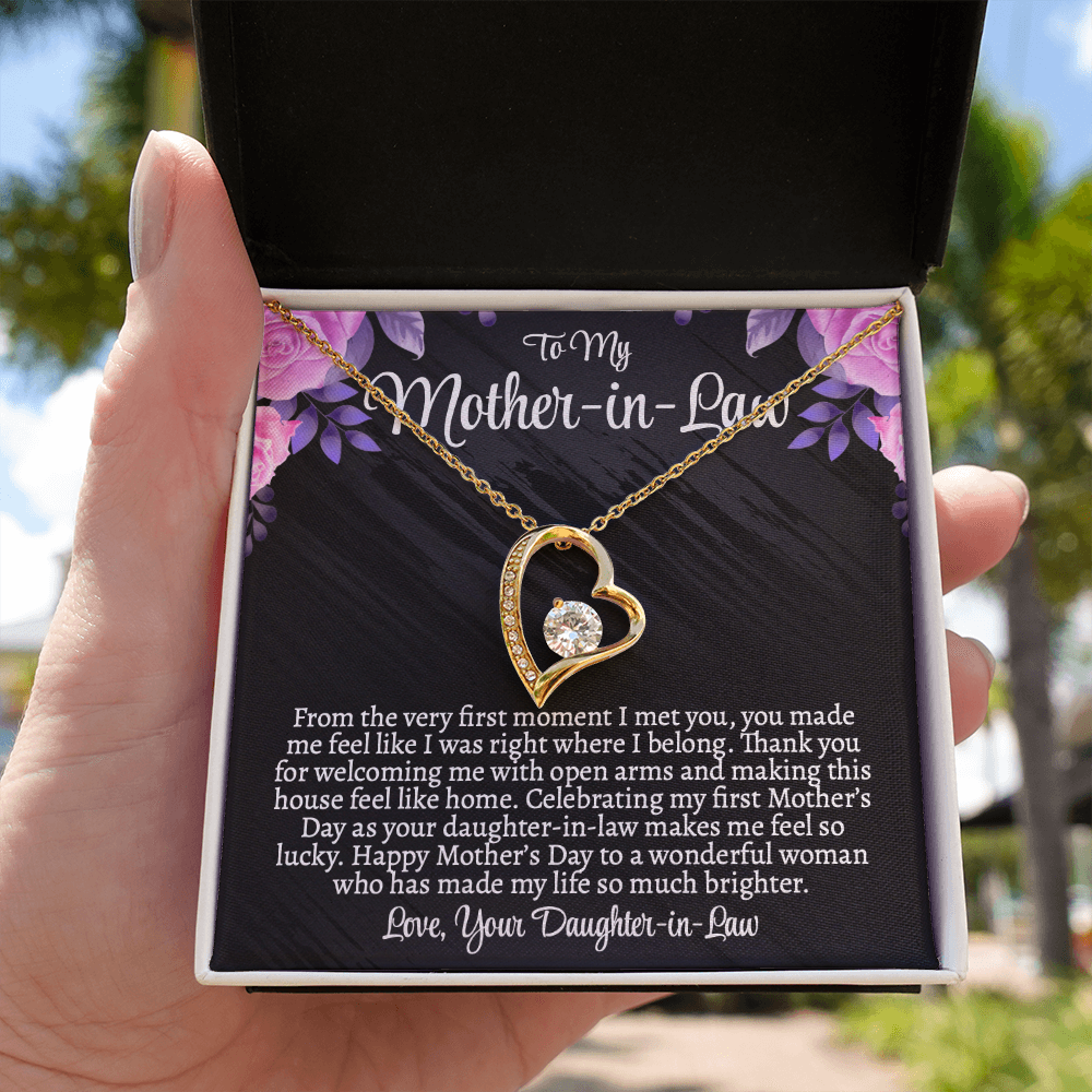 First Mother's Day Gift for Mother-in-Law, Forever Love Necklace with Personalized Message Card, Daughter-in-Law to Mother-in-Law Jewelry Gift