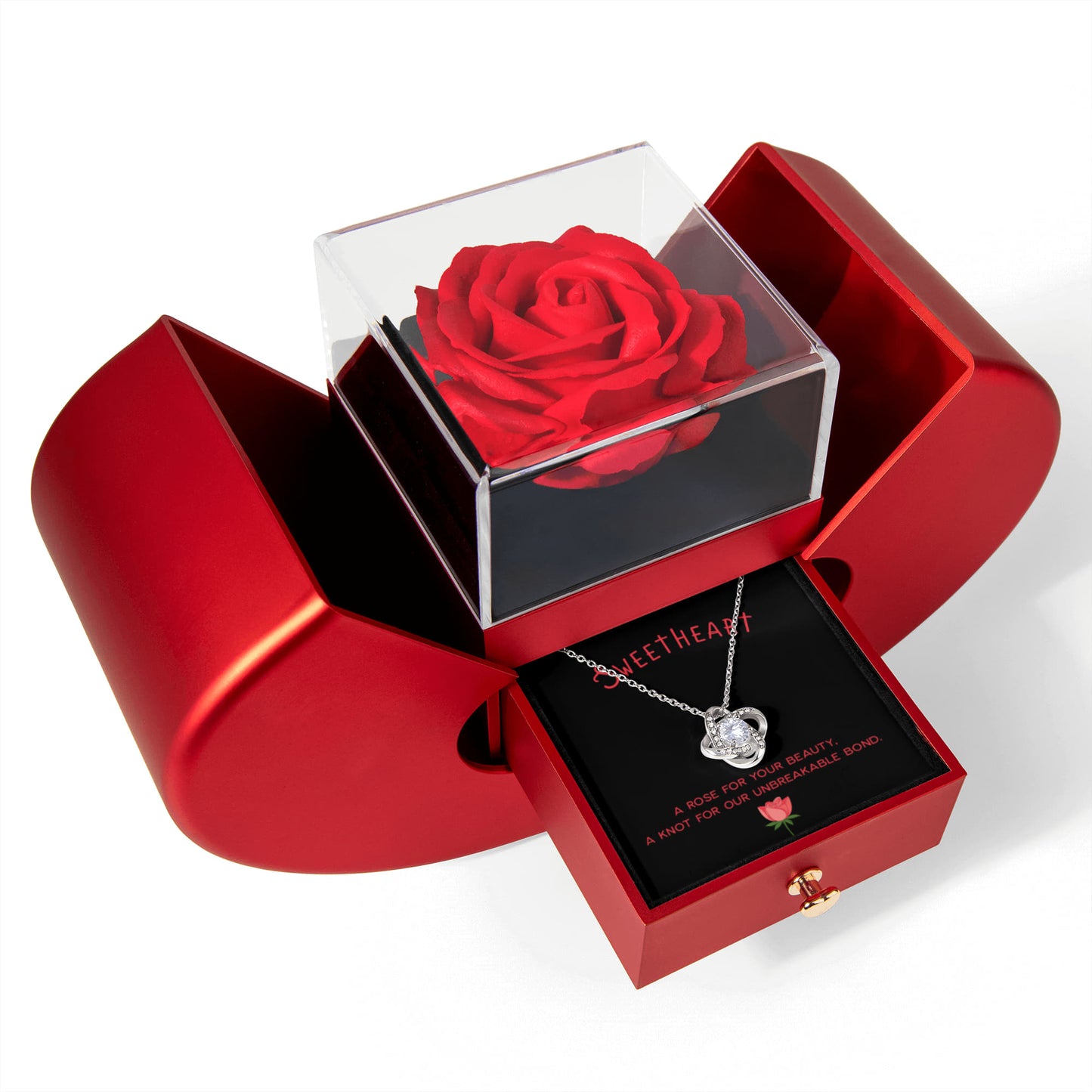 Rose Box & Love Knot Necklace Gift Set – Eternal Love Jewelry Gift for Her | Romantic Anniversary or Birthday Gift