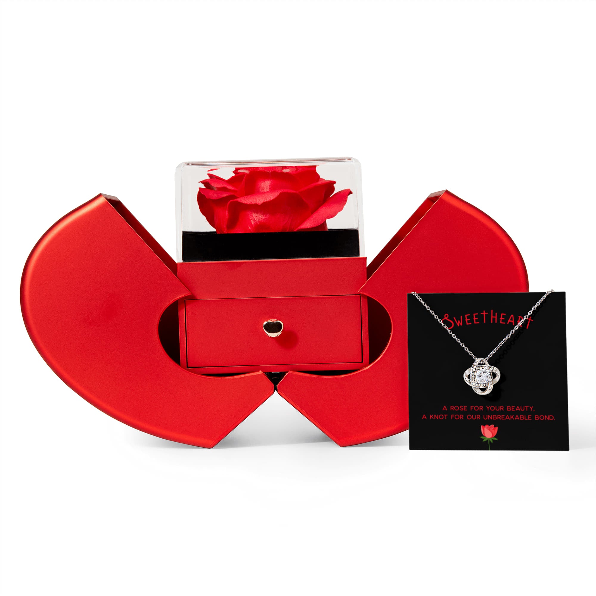 Rose Box & Love Knot Necklace Gift Set – Eternal Love Jewelry Gift for Her | Romantic Anniversary or Birthday Gift